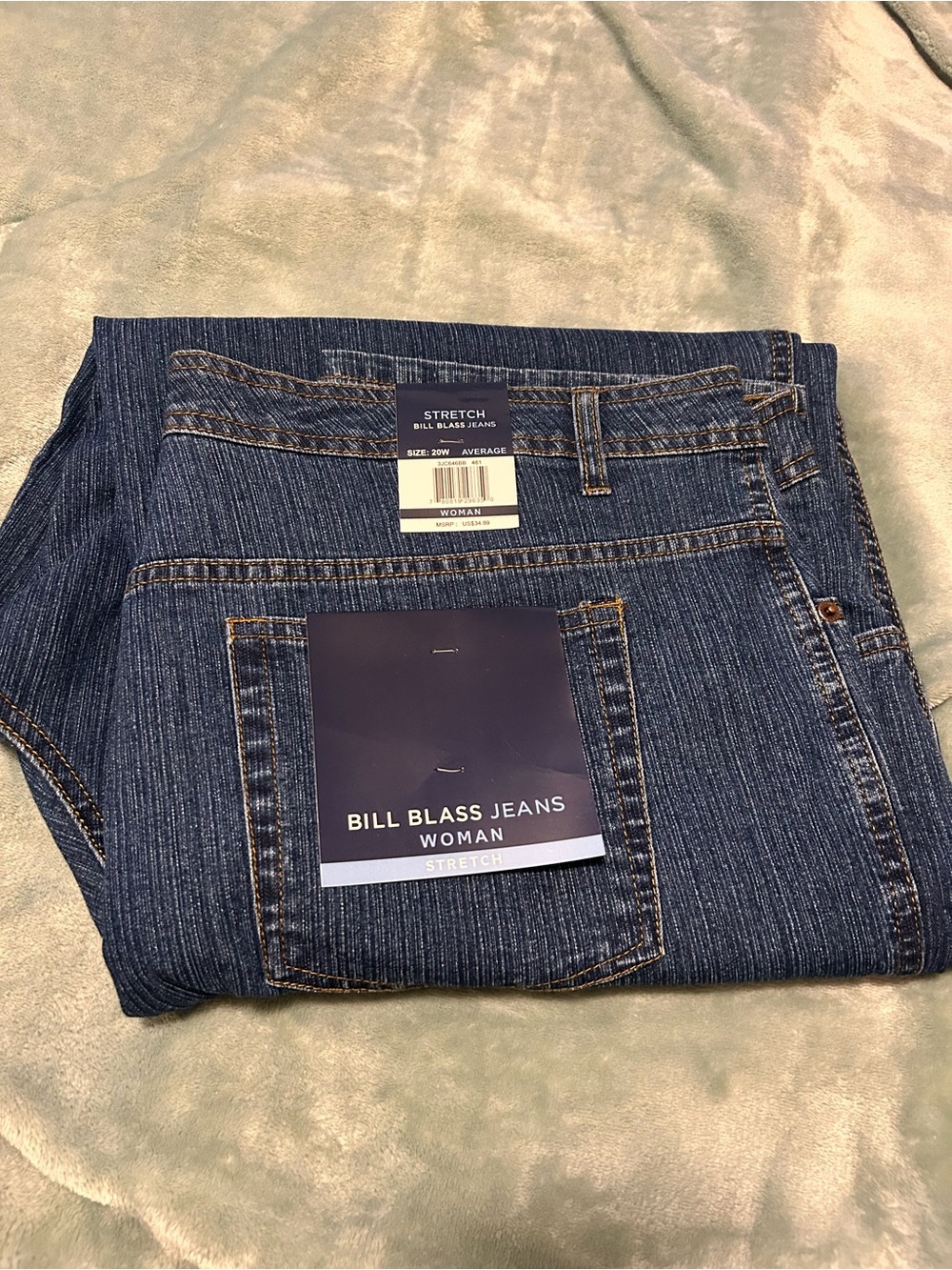 NWT Bill Blass Woman Stretch Fit Jeans in Dark Blue Denim Size 20
